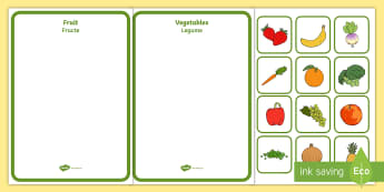 Fruit and Vegetables Sorting Activity Romanian/English  - farm, fruit, vegetables, sorting, sort, healthy eating, worksheet, activity, EAL