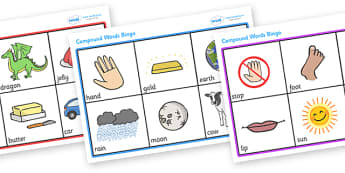 Compound Word Bingo (with Words) - compound word, bingo, game, game, activity, compound, word, words, images, match, dominoe, fun