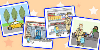 Sequencing Cards Going to the Supermarket - supermarket, cards