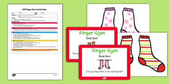 EYFS Sock Sort Finger Gym Plan And Prompt Card Pack - eyfs, sock, sort, finger gym, plan, prompt, card