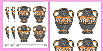 Number Bonds to 100 on Ancient Vases - number bonds, history number bonds, number bonds on greek vases, number bonds to 100, ks2 number bonds, ks2 history