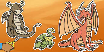 Dragon Stick Puppets - stick puppets, puppets, dragon, dragons