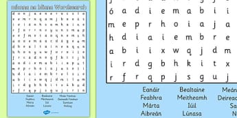 Míonna na bliana Wordsearch Gaeilge - gaeilge, months, year, wordsearch
