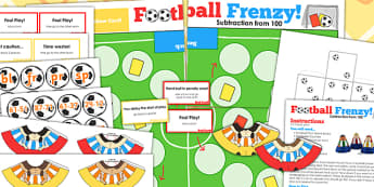 Subtraction From 100 Football Board Game - subtract, world cup