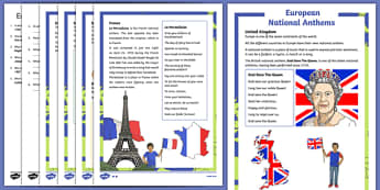 European National Anthems Differentiated Reading Comprehension Activity