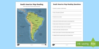 South America Map-Reading Activity - World Around Us KS2 - Northern Ireland,l South America, continent, map, map reading, geography, glob