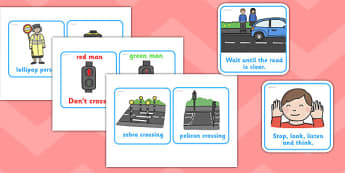 Road Safety Cards -  road signs, give way, one way, cards, flashcards, stop, road safety, rules