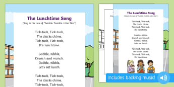 The Lunchtime Song - lunch, time of day, lunchtime, time vocabulary, clock, watch, tick tock