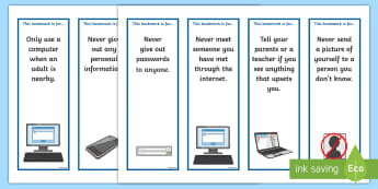 Online Internet Safety Bookmarks - bookmark, bookmark template, book mark, internet safety, I can use the internet safely, staying safe online, internet safety bookmark, page marker, reward, achievement, reading, reading award, gift, present