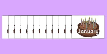 Months of the Year on Birthday Cakes - Months of the Year, Months poster, Months display, display, poster, frieze, Months, month, January, February, March, April, May, June, July, August, September