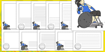 The Paralympics Rugby Page Borders - Rugby, Paralympics, sports, wheelchair, visually impaired, page border, border, writing template, writing aid, writing, 2012, London, Olympics, events, medal, compete, Olympic Games