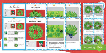 Handprint Wreath Craft Instructions English/Hindi - Christmas holiday, simple craft, easy craft, festival, celebration, decoration