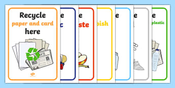 Recycling Bin Display Labels - Eco School, Eco, Recycle, environment, poster, display, banner, sign, recyling, eco class, recycling posters, A4, display, turn off, lights, computer, paper, electricity, saving