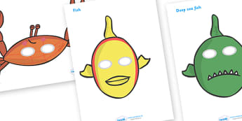 Story Role Play Masks to Support Teaching on Commotion in the Ocean - Story, book, resources, Giles Andreae, David Wojtowycz, role play, mask, masks, activity, teaching resources, book resources, sea creatures, sea, book resource