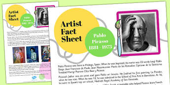 Artist Fact Sheet Pablo Picasso - artist, fact, pablo, picasso