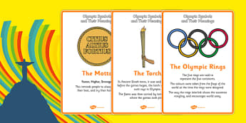 The Olympics Symbols And Their Meaning Display Posters - symbols, Olympics, Olympic Games, sports, Olympic, London, what do olympic symbols mean, meaning, 2012, activity, Olympic torch, medal, Olympic Rings, mascots, flame, compete, events, tennis, a
