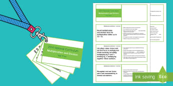 Lanyard Sized Year Four Multiplication and Division Objectives Cards - year 4, year four, y4, maths, objectives, multiplication, division, commutative, distributive law, i