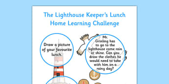 Home Learning Challenge Sheet Nursery FS1 to Support Teaching on The Lighthouse Keeper's Lunch - lighthouse