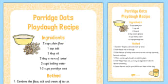Porridge Oats Playdough Recipe - porridge oats, playdough, recipe