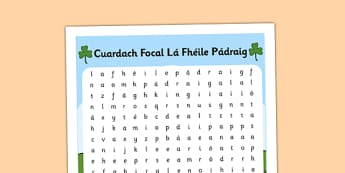 Saint Patrick's Day Word Search Gaeilge - wordsearch, Saint Patrick, vocabulary, Saint Patrick's Day, Gaeilge, Irish