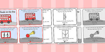 The Wheels on the Bus Sequencing (4 per A4) - The Wheels on the Bus, nursery rhyme, sequencing, rhyme, rhyming, nursery rhyme story, nursery rhymes, transport, bus, Wheels on the Bus resources, wheels onthe bus
