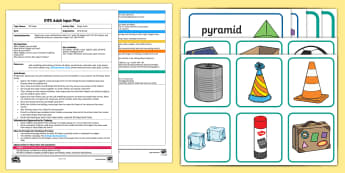 EYFS Shape Craft Adult Input Plan and Resource Pack - Beginning to use mathematical names for ‘solid’ 3D shapes , and mathematical terms to describe s