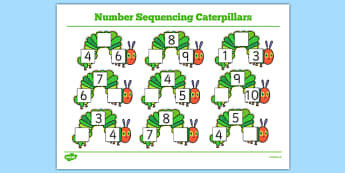 Number Sequencing Caterpillars to Support Teaching on The Very Hungry Caterpillar