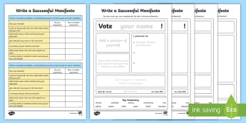 Write Your Own Manifesto Differentiated Writing Frame Pack - General Election, pack
