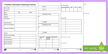 Transition Information Gathering Editable Proforma - Young People & Families Case File Recording, referral, chronology, contents page,buddy system, safeg