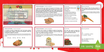 Fractions and Decimals Word Problems Christmas Maths Challenge Cards English/Spanish - Christmas Maths KS2, Y5, Year 5, Y6, Year 6, fractions, decimals, word problems, EAL