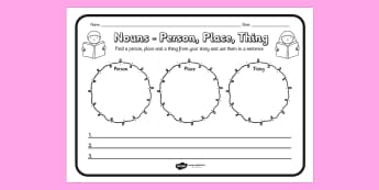Nouns Person Place Thing Comprehension Worksheet - comprehension