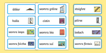 Codanna den teach Word Cards Gaeilge - gaeilge, parts, house, parts of a house, word cards