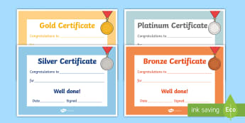 Gold Silver Bronze Certificates - gold silver bronze certificates, gold, bronze, silver, certificates, award, well done, reward, medal, rewards, school, general, certificate, achievement