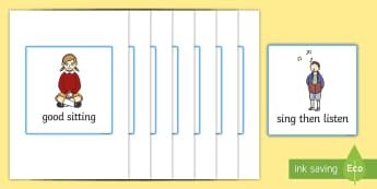 Good Listening Cards - Good listening, listen, behaviour management, SEN, good sitting, good listening, good looking, lips closed, lanyard, listening, brain box