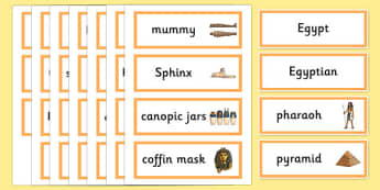 Ancient Egyptian Word Cards - Ancient Egyptian, history, Egyptians, word card, flashcards, cards, Egypt, pyramids, Pharaoh, hierogliphics, hieroglyphs, Tutankhamun, Giza, Dahshur, Mummy