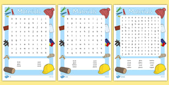 Materials Word Search (Differentiated) - materials, material, sheet