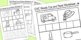 CVC Words Cut and Paste Worksheets 'a' with British Sign Language