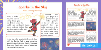 Sparks in the Sky Home Learning Challenges Reception FS2 - bonfire night, fireworks, guy fawkes, Twinkl Fiction, Twinkl Originals, Homework, Home school links,