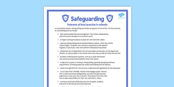 Safeguarding Features of Best Practice in Schools Poster - safeguarding, features, best, practice, schools