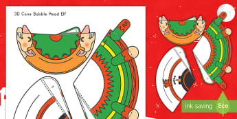 Simple 3D Cone Elf Bobble Head Christmas Paper Craft - art, making, model, winter, celebrations, December