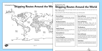 Shipping Routes around the World Activity Sheet - shipping routes, world map, worksheet