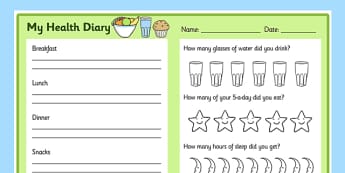 Healthy Living Diary Record Sheet - healthy living, healthy living diary, healthy eating, healthy eating diary, health diary, food and sleep diary, what Ive eaten today