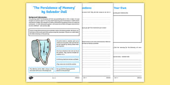 The Persistence of Time by Dalí Art Appreciation Activity Sheet - Persistence of time, Dalí, art, activity, sheet, worksheet