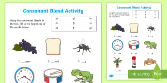 Consonant Blend Activity Sheet - phonics, spelling, patterns, oral, reading, combine, sounds, pronounce, worksheet