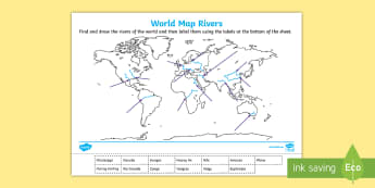 World Map Rivers Labelling Activity - world map, rivers, labelling, activity