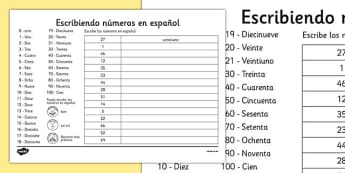 Writing Spanish Numbers Worksheet - spanish, languages, EAL, writing, numbers, worksheet