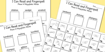 I Can Read and Fingerspell Phase 4 Polysyllabic Words Activity, worksheet
