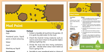 Mud Paint Recipe Outdoor Activity - Outdoor, Forest, School, EYFS, mud paint