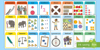 CfE Early Level Maths Vocabulary Resource Pack - flashcards, language,key vocabulary,display cards,Scottish