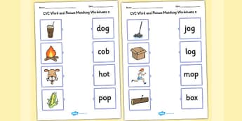 CVC Word and Picture Matching Worksheets o - cvc, matching, o